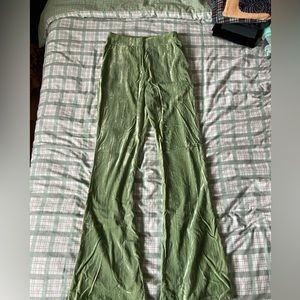 Green velvet flare pants